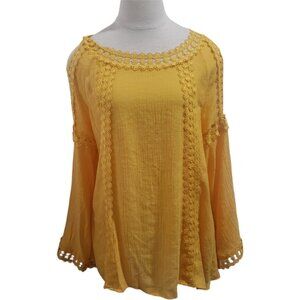 CT1812 Yellow Open Shoulder Lace Long Sleeve Blouse M